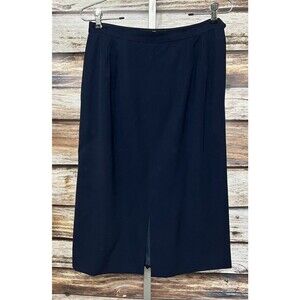 Salvatore Ferragamo Women's A-Line Midi Skirt Navy Blue Sz 12 Designer Vtg Wool